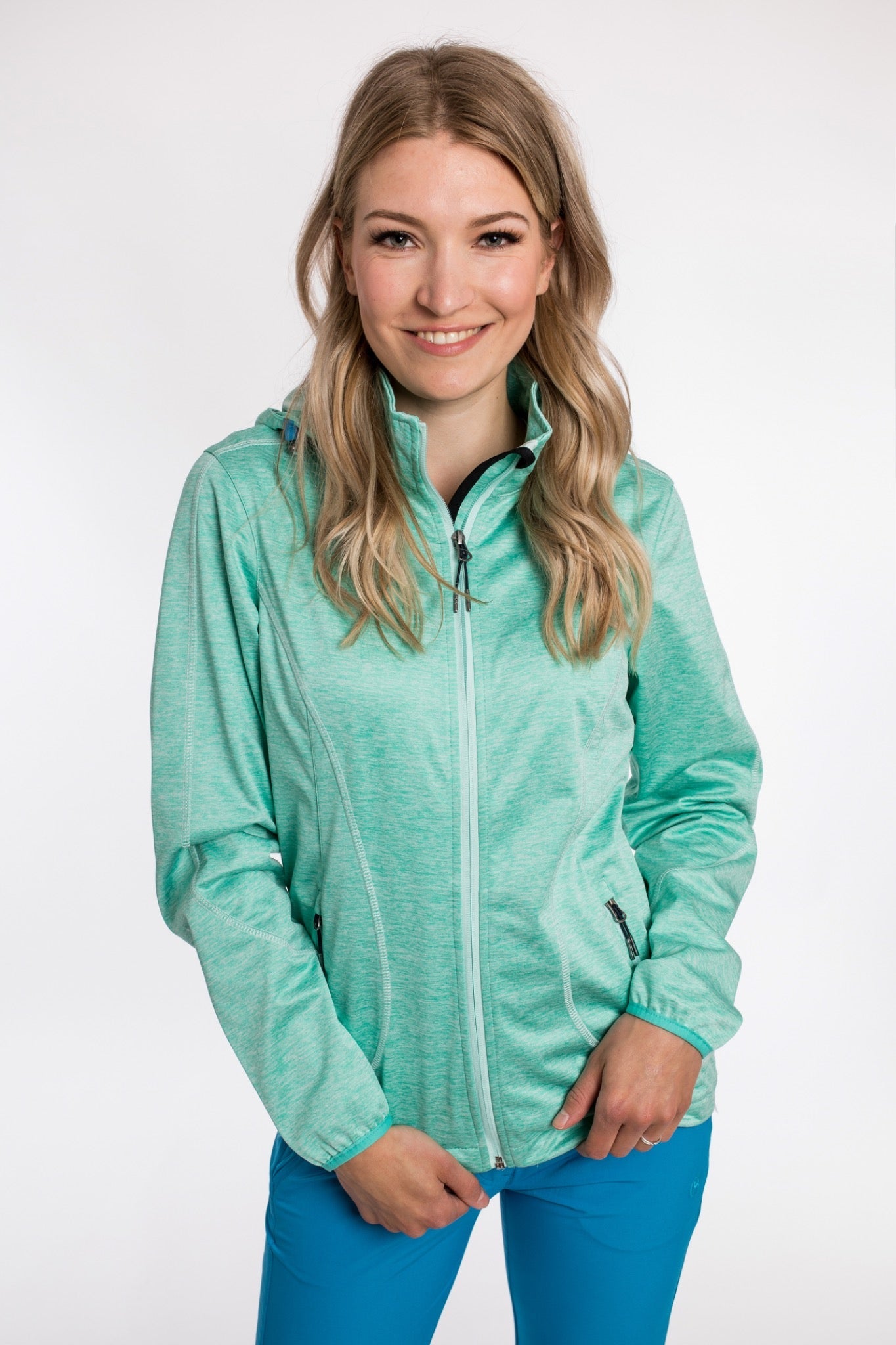 DEPROC ACTIVE Damen Softshelljacke Josephin in Türkis – Vorderansicht