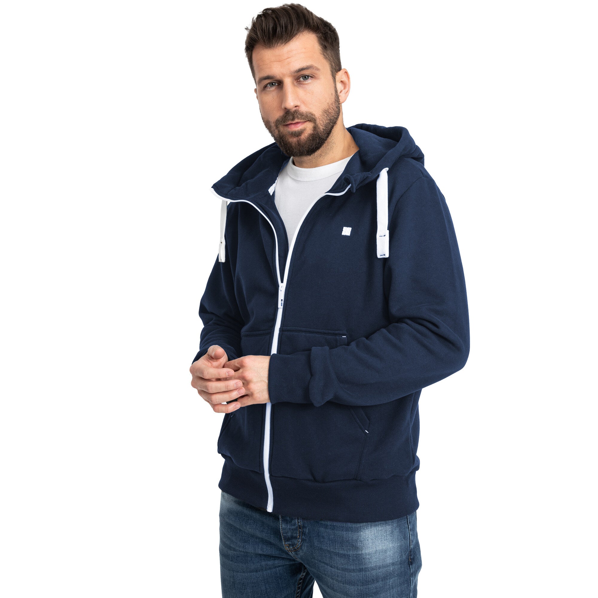 DEPROC ACTIVE Kapuzensweatshirt Finn II Navy Seitenansicht getragen
