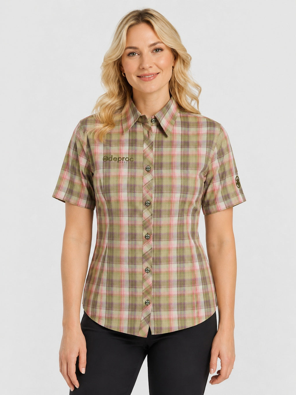 DEPROC ACTIVE Outdoorbluse Copper Olive-Check - Vorderansicht