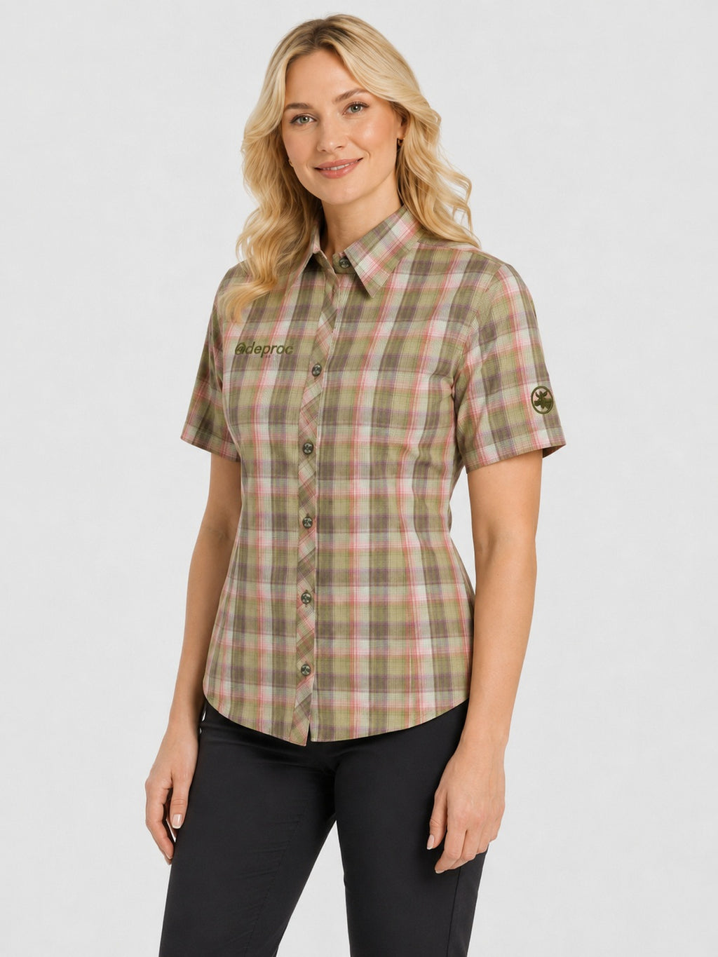 DEPROC ACTIVE Outdoorbluse Copper Olive-Check - Seitenansicht